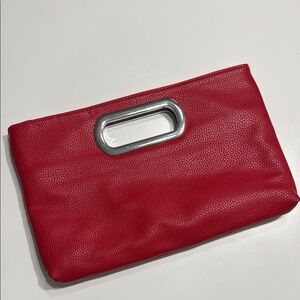 Charming Charlie Red Clutch with Removable Crossbody Silver Chain